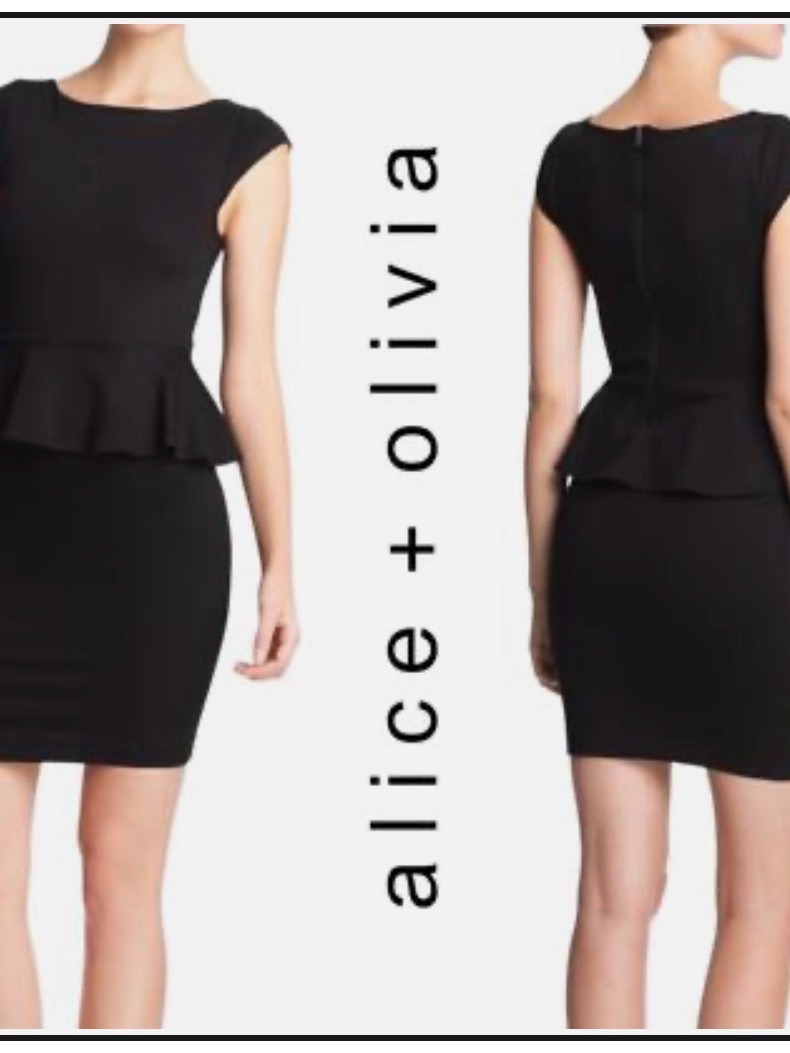 Alice + Olivia Black Cap-Sleeve Peplum Dress